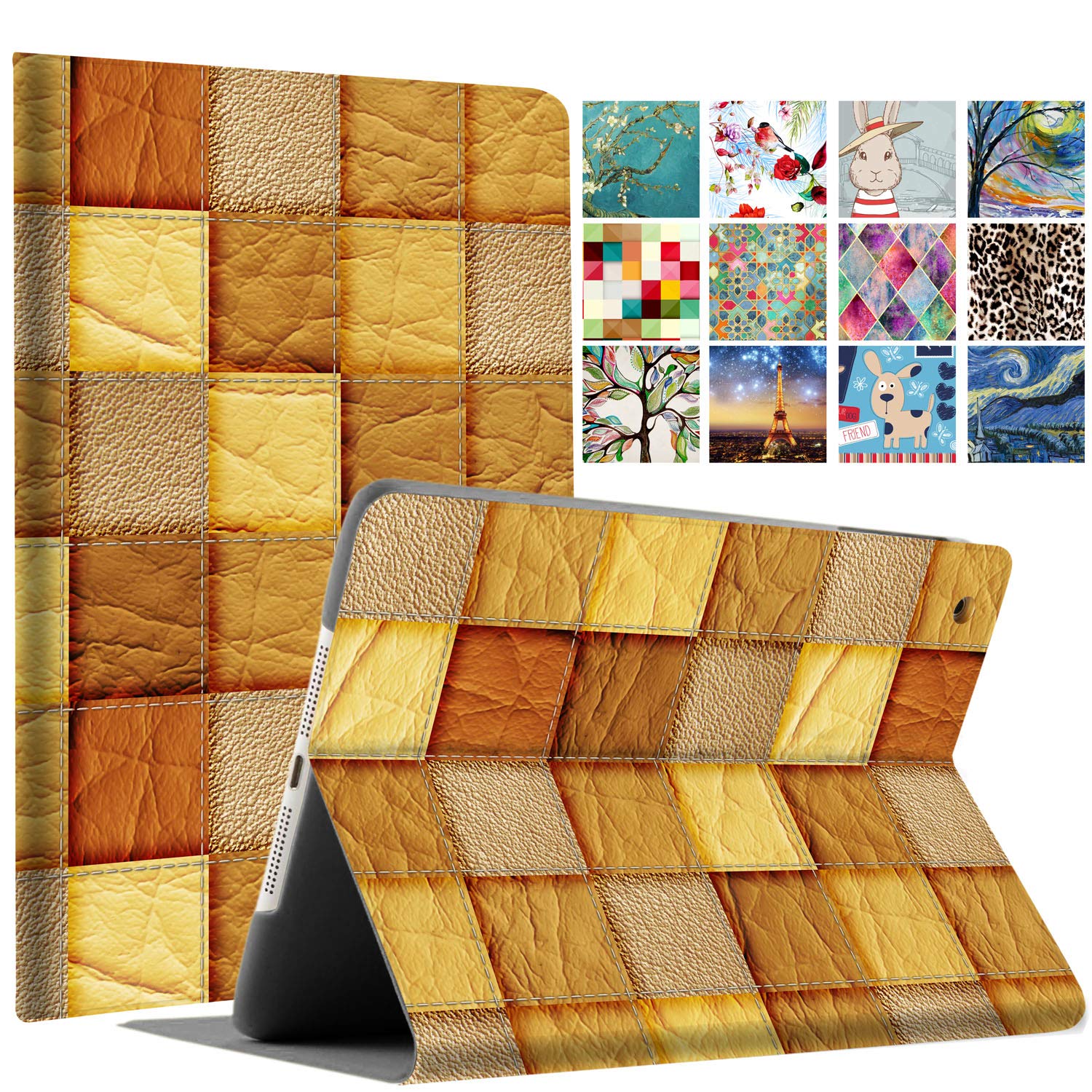 iPad 7.9 Inch Mini 4 2015 Mini 5 2019 [ Mini 4th / 5th Gen ] A1538 A1550 A2133 A2124 A2126 A2125 Printed Folio Magnetic Smart Protective Sleek Classic Design Cover - Brown Patchwork