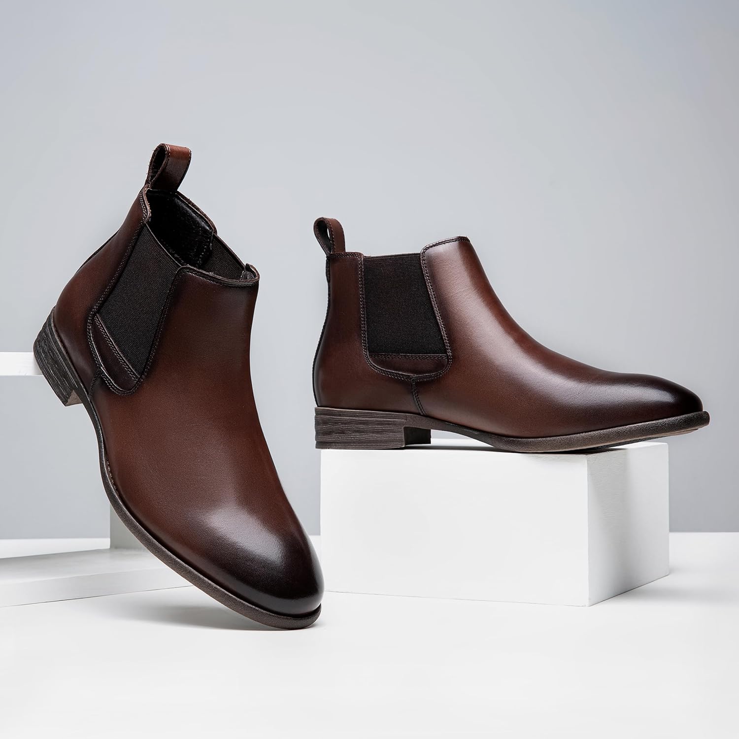 Jousen Chelsea Boots Men Polished Leather Dress Boots Stylish Classic Retro Slip On Boots for Men - Image 3