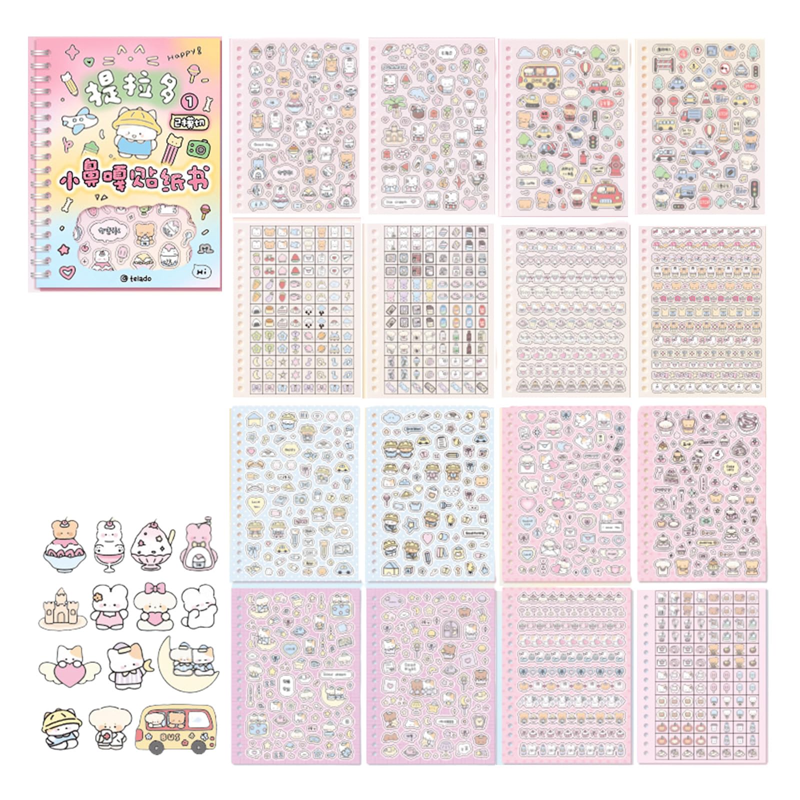 Sticker Book, Cartoon Scrapbook Stickers Book, Decorative Self-Adhesive Lovely Sticker, for Photocards Journal Art Craft Greeting Cards Scrapbook