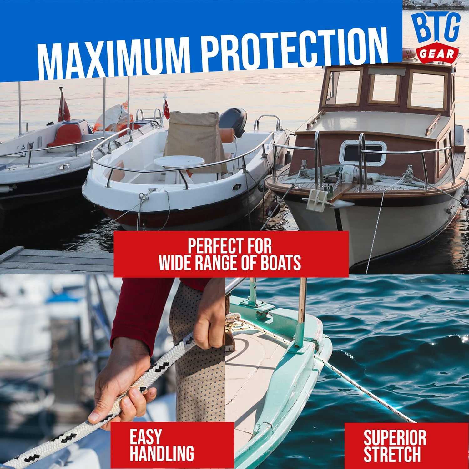 Heavy Duty Marine/Nautical Boat Anchor Line Depth Markers Rope w/Stainless Steel Thimble Eye Bolt, Boats 27 ft up to 36 ft