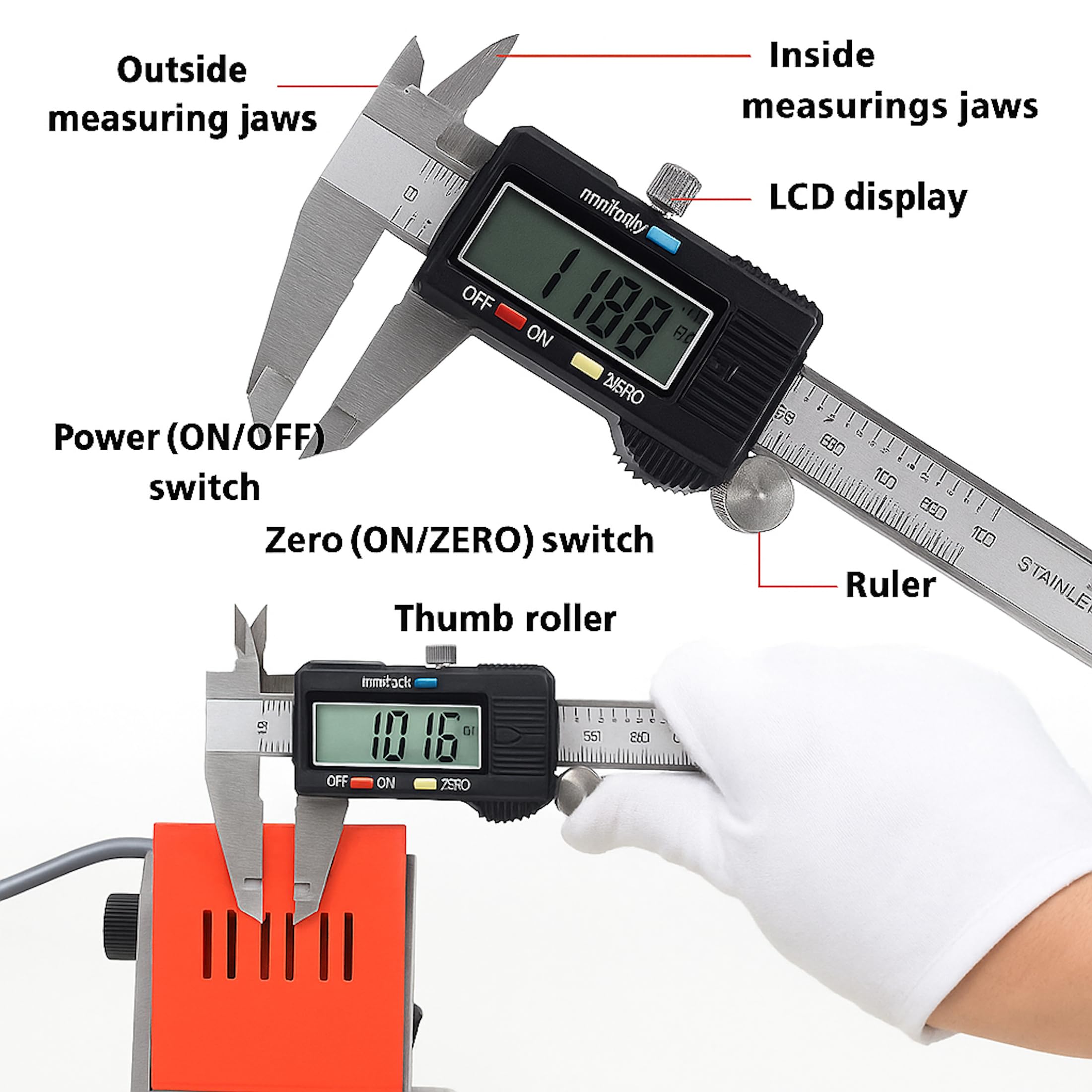 Digital Vernier Calipers 150mm Stainless Steel, Electronic Measuring Caliper with LCD Screen, mm/Inch/Fraction, Inside Outside Depth Step Measurements, Splash Resistant with Case — view 4