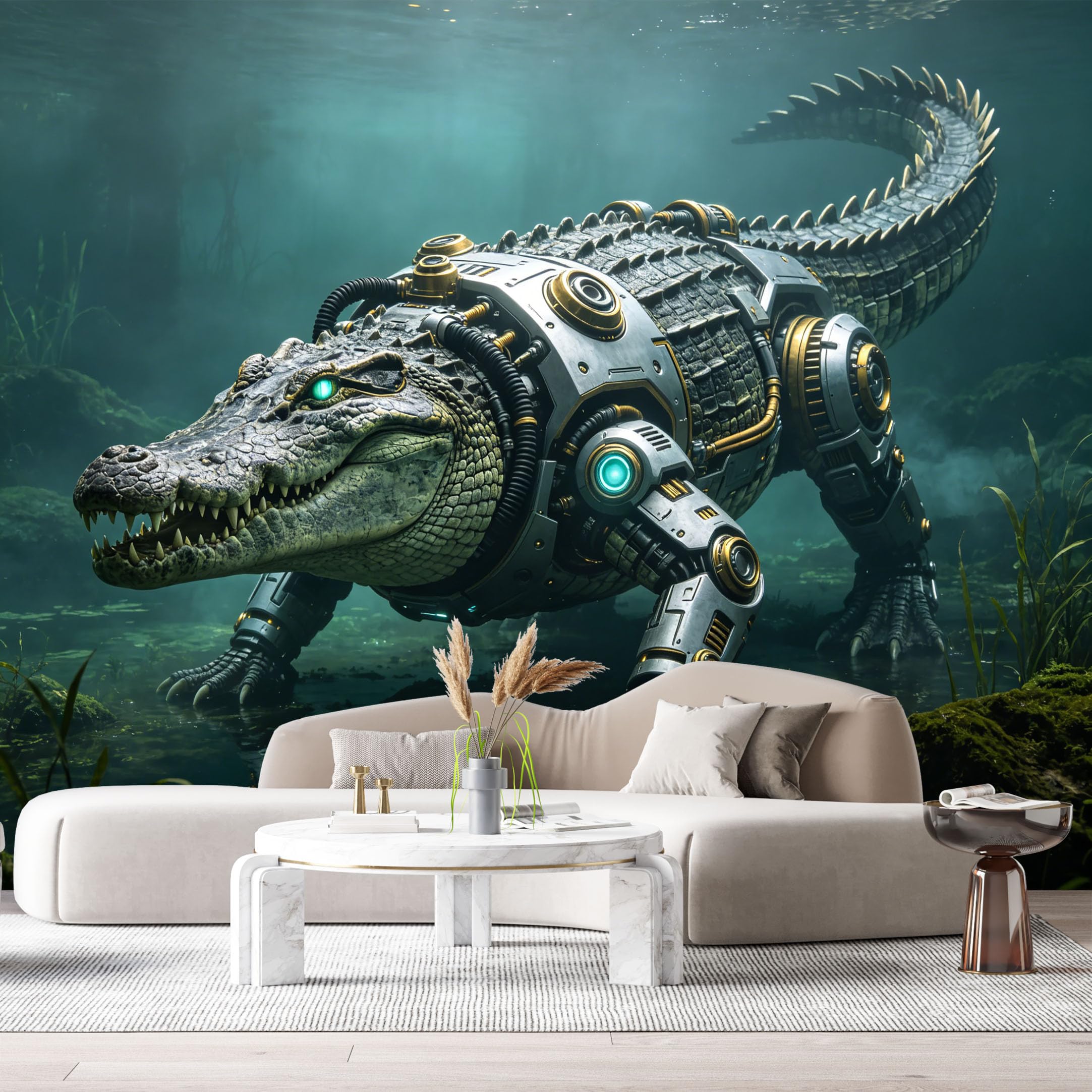 Custom Size Wall Mural Mechanical Crocodile SciFi Cyber Reptile Future Armor Industrial Style 3D Textured Mech Creature SelfAdhesive Art Prints Removable Wallpaper Esports Game Room Studio