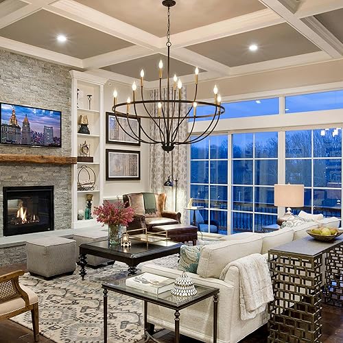 Miniatura 2 de Candelabro moderno de granja para comedor, 9 luces, lámpara de araña negra y dorada, lámpara colgante de altura ajustable para cocina, isla de