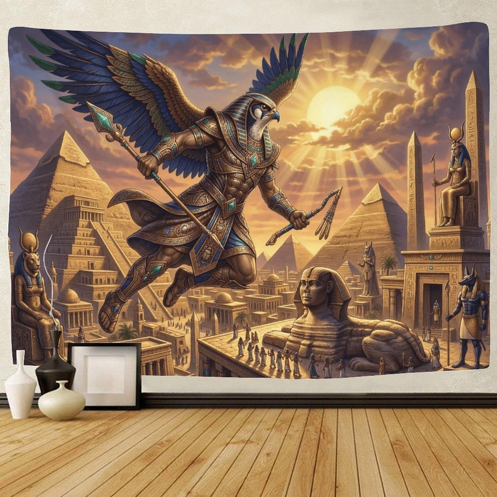 GPMNBCXZK Egyptian Horus Wall Tapestry Ancient Pyramids Bedroom Dorm Living Room Home 3D Printed Wall Art Decor 180cmx230cm