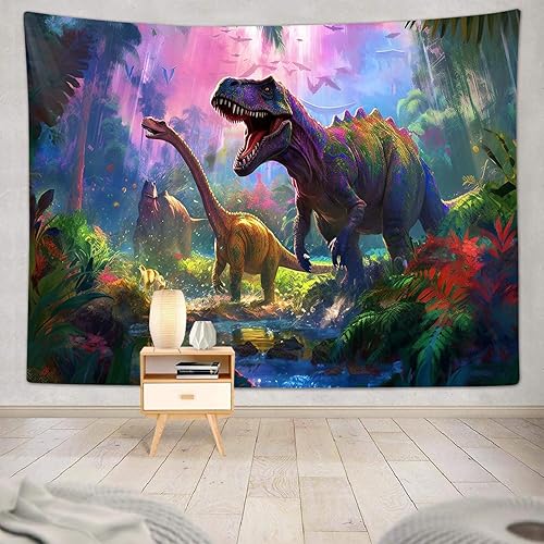 Miniatura 3 de Sanzugh Póster decorativo de dinosaurio para dormitorio de niños, decoración de animales antiguos T-Rex con arte del bosque, calcomanías para colgar