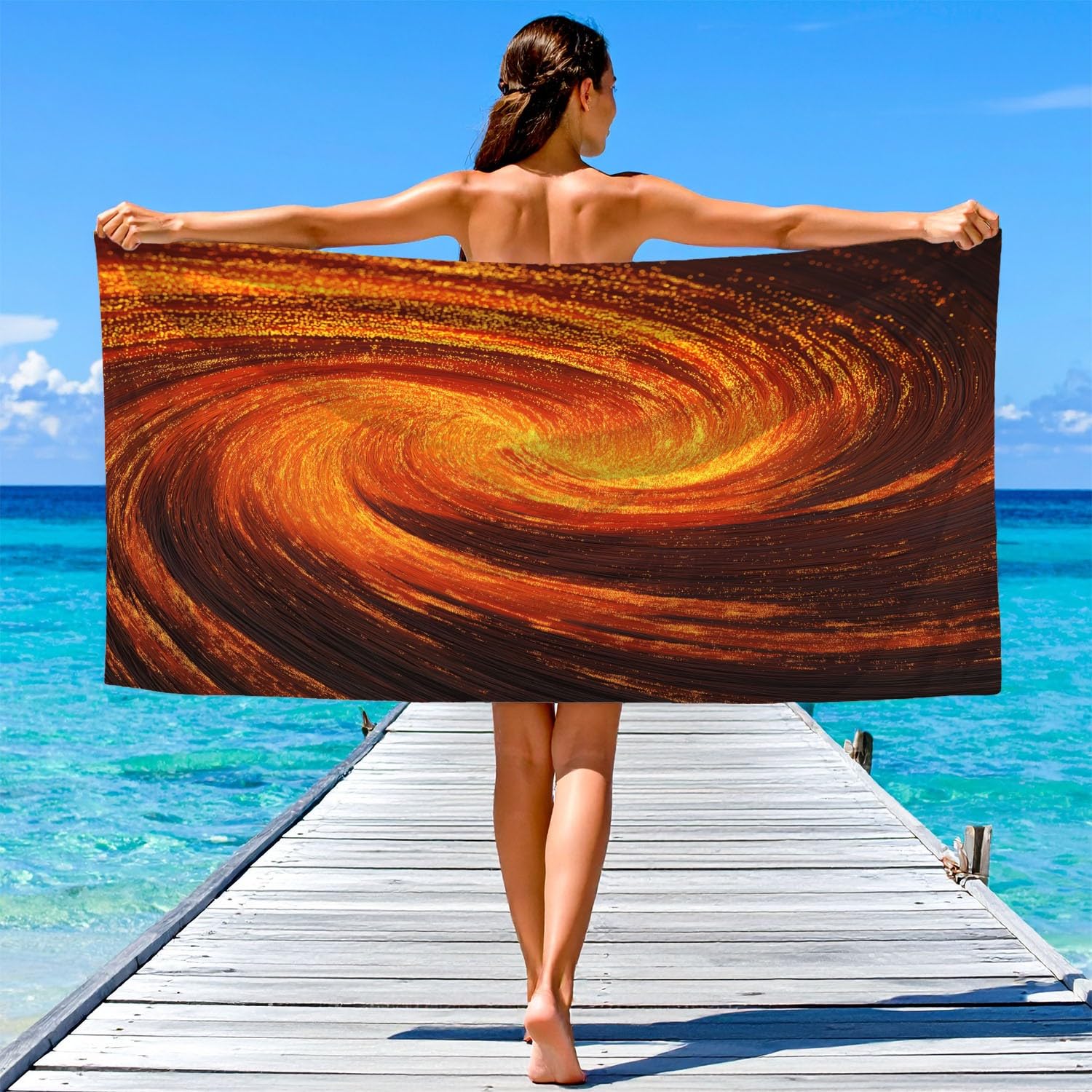 Générique Grande Serviette de Plage 180 x 160 CM,Drap de Plage Microfibre,Couverture de Plage Absorbante Rapide pour Abstrait Feu Flamme Rayures Dynamique Haute Tension Énergétique Fantaisie Moderne
