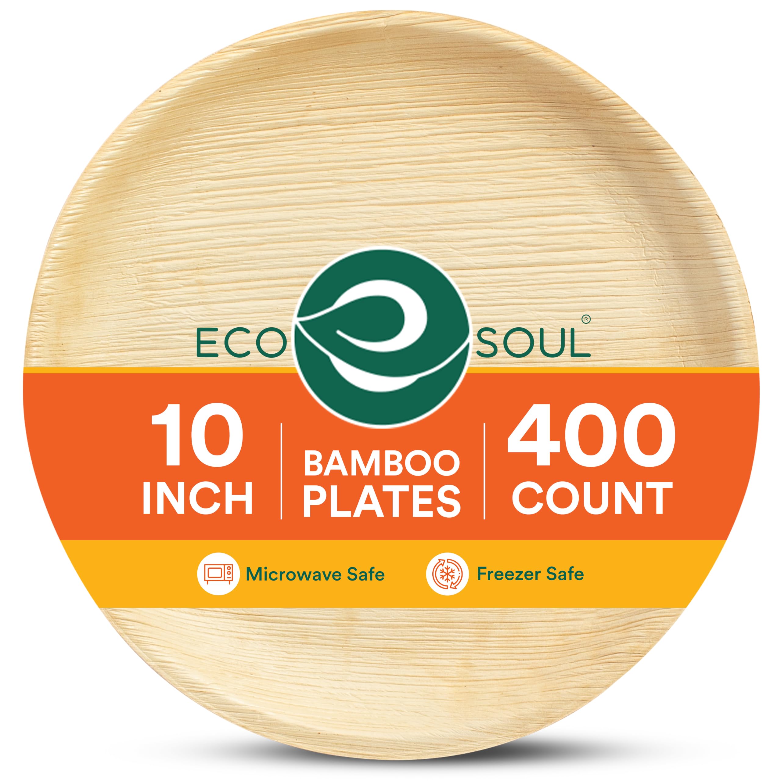 ECO SOUL Piatti rotondi da 25,4 cm, confezione da 400 pezzi, usa e getta, compostabili, biodegradabili, in legno naturale, per feste, matrimoni ed eventi di catering
