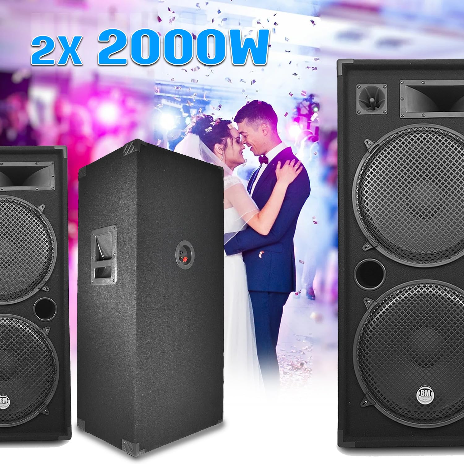 Pack de sonido DJ Amplificador 4000 W, 2 mega altavoces 4x38 cm de 2x2000 W, mesa de mezclas Bluetooth, arcos con 8 luces LED, para club o bar