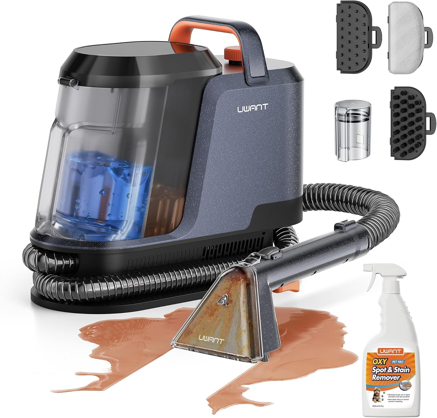 uwant Portable Carpet and Upholstery for Deep Cleaner, 18Kpa Carpet Cleaner Machine for Cars, Pets with Pet Pro Solution and Self Cleaning Set of 1 for Spot, Rug, Couch