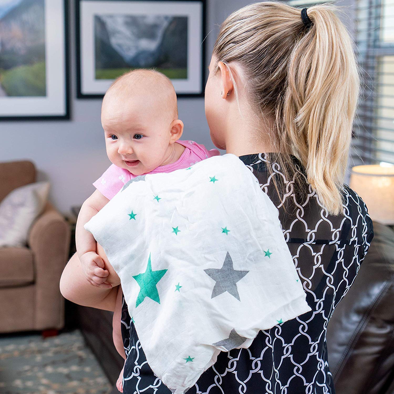 MOM'S HOME Cotton Anchor, Dot, Star Organic Super Soft Baby Muslin Swaddle (Multicolour, 100x100 cm) - Pack of 3 2