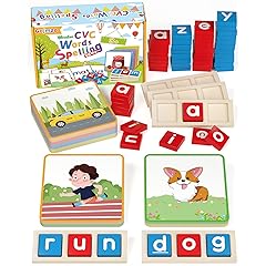 Gojmzo Wooden CVC Word Spelling Games, Preschool Kindergarten Learning Activities, Montessori Educational Toys Gifts for 3 4 5 6 Year Old Kids, Sight Words Flash Cards Reading Letters for Toddlers