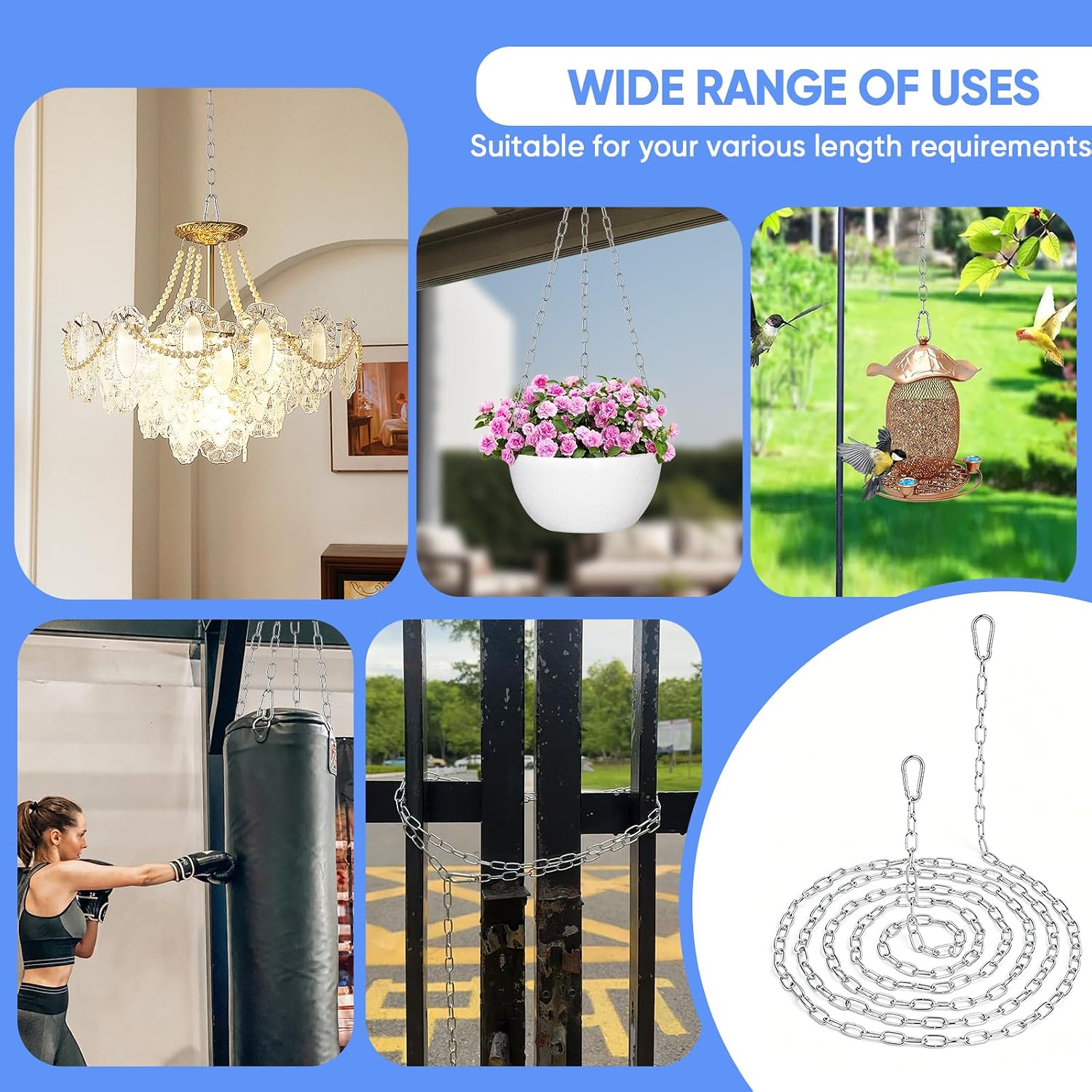10 Feet Hanging Chain with 2 Pack Detachable Chain Links, Silver Metal Chain for Hanging, Heavy Duty Hanging Chain for Home Decorative Light Duty Chain for Outdoor Indoor Use