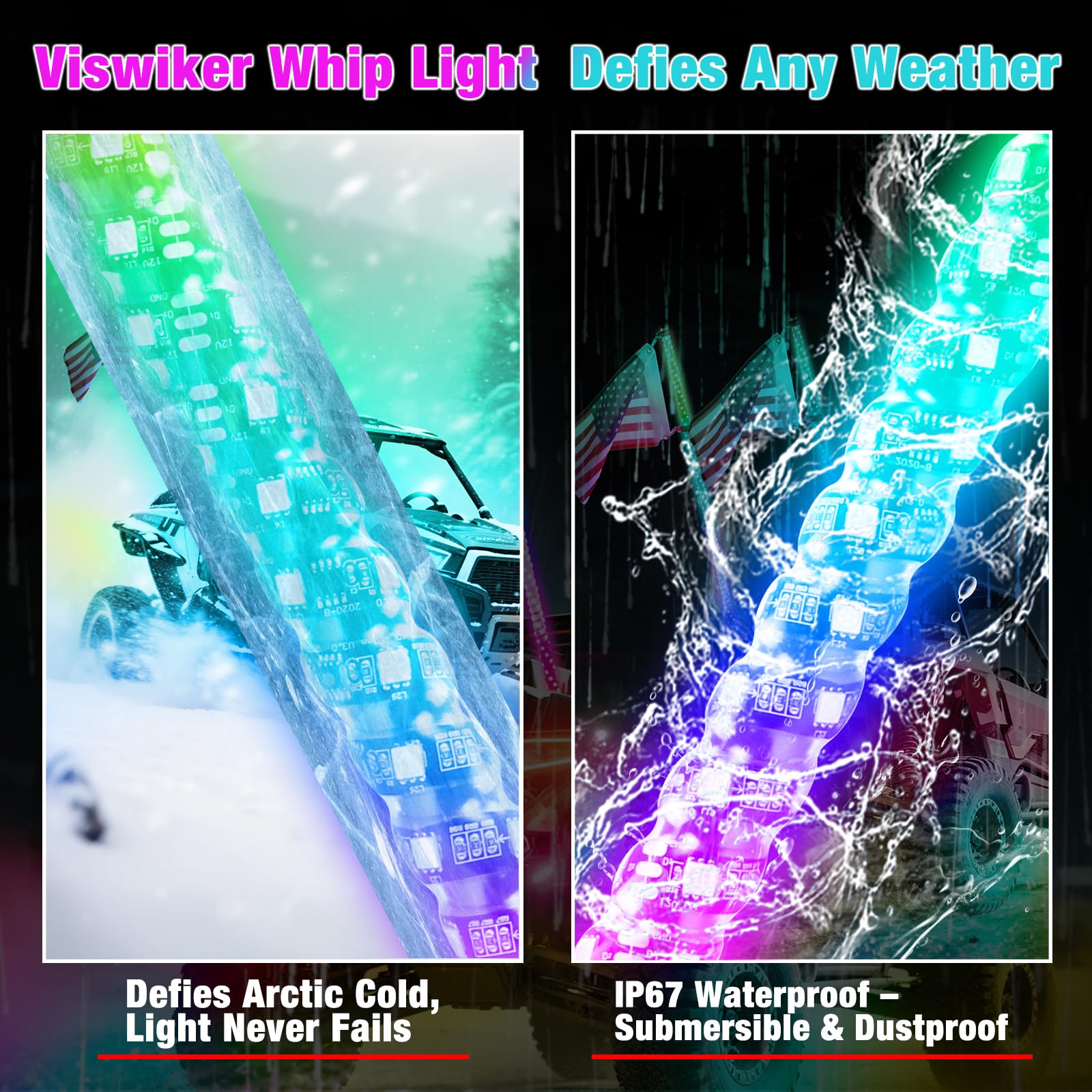 1 pièce de 1 m de lumières LED Whip pour UTV/VTT, APP et télécommande, modes de couleurs changeantes, lumière tout-terrain étanche pour Can-Am, Polaris RZR, buggys de dune, base à ressort