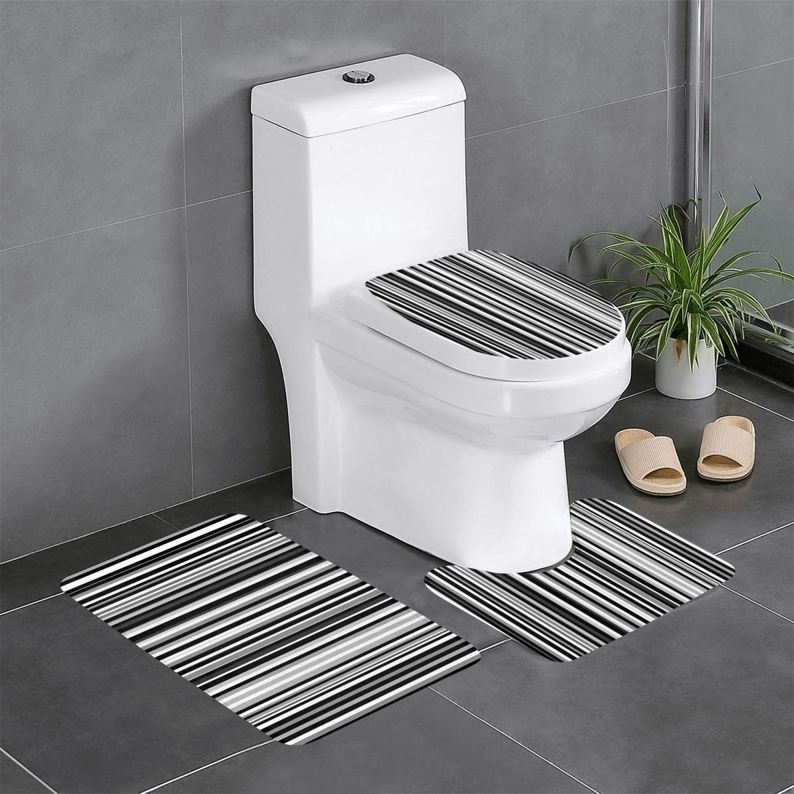 Tapis de salle de bain antidérapants faciles à nettoyer motif rayures