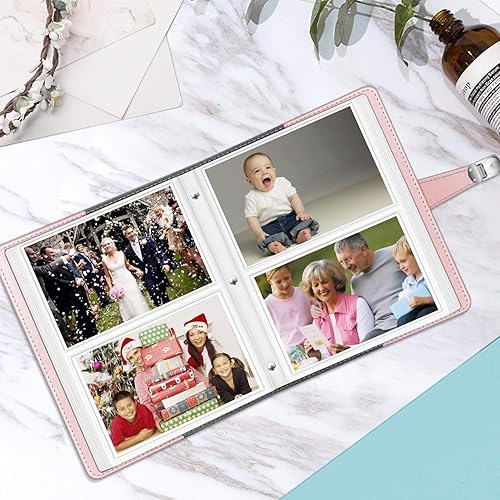 Miniatura 8 de Fintie Álbum de fotos de 4 x 6 pulgadas, 112 fotos, cubierta de cuero vegano de alta calidad con cierre a presión, álbumes de fotos de cartera