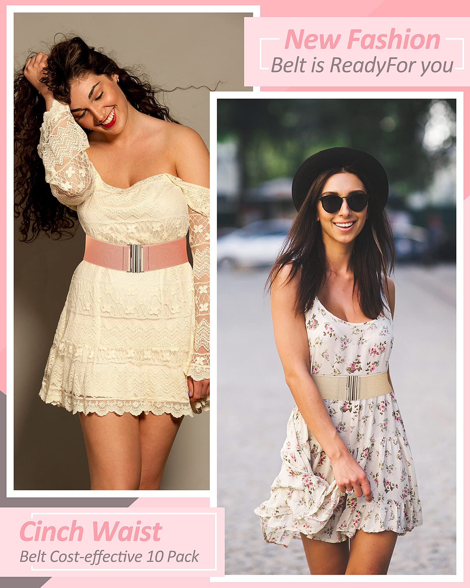 SATINIOR 10 Pieces Stretchy Vintage Waist Belts with Buckle Elastic Belt (30.71 Inch)