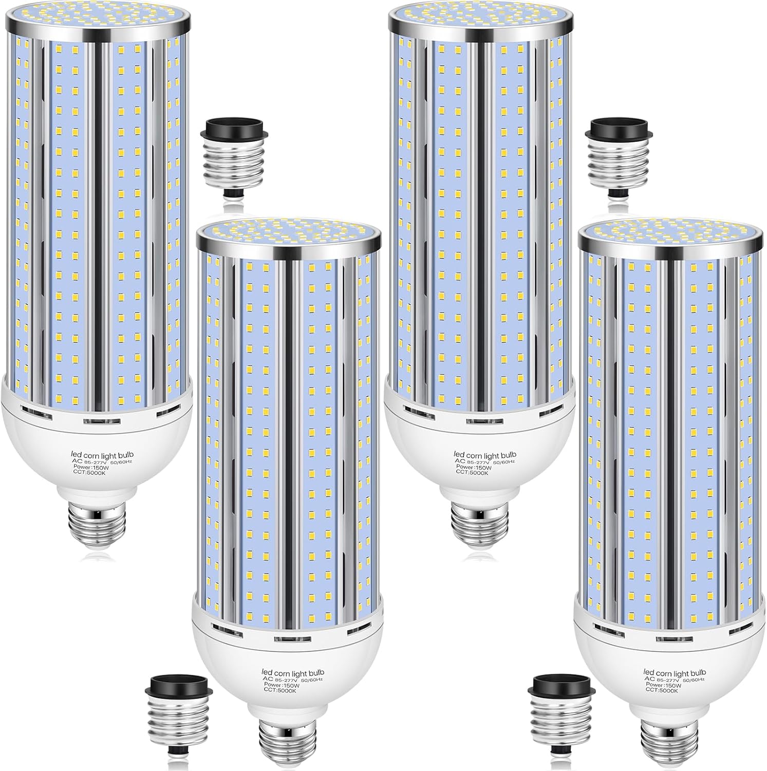 4 Pack 150W Corn LED Light Bulb,Fanless 5000K Daylight(1500 Watt Equivalent) E26/E39 Large Mogul Base LED Cob Lamp 21,500LM for Outdoor Indoor Garage Warehouse Factory Workshop Street Backyard