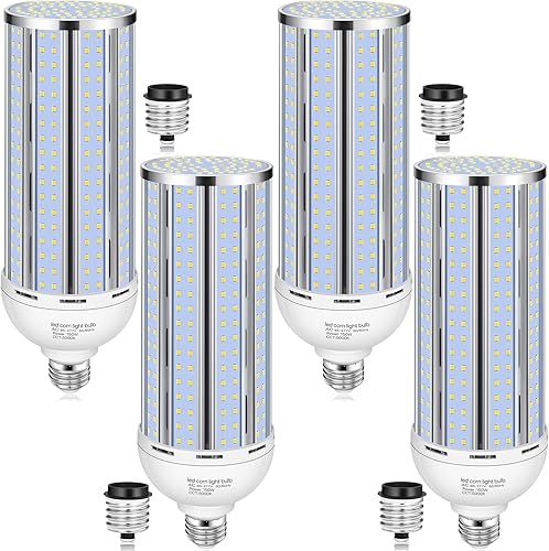 Paquete de 4 bombillas LED de maíz de 150 W, sin ventilador, luz diurna de 5000 K (equivalente a 1500 vatios) E26E39, lámpara LED de mazorca de base