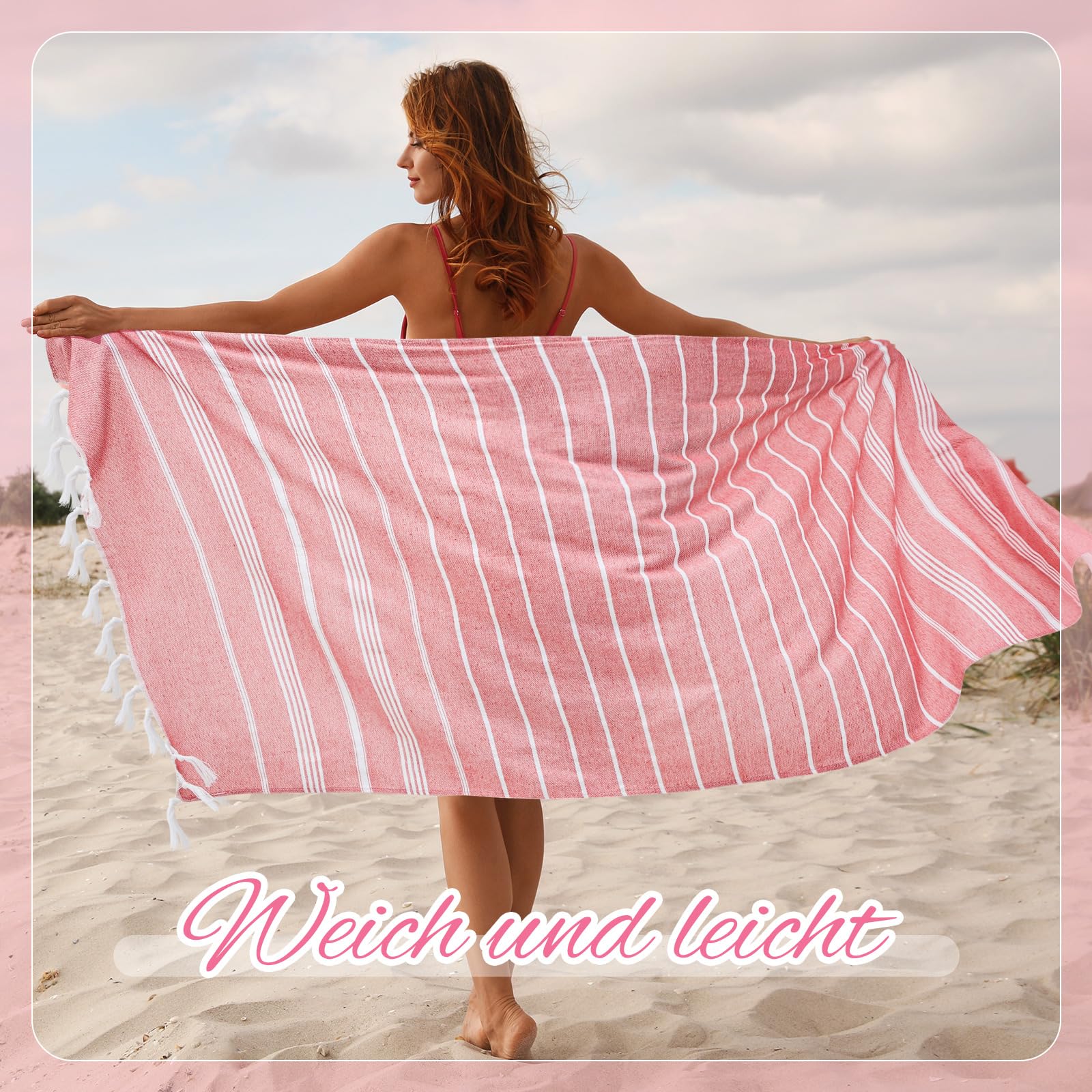 Nuenen 4 Pcs 90 x 200 cm Serviettes de Plage Douces Draps de Plage Absorbants Serviette de Hammam Turque Grandes Serviettes de Bain Compactes Légères pour Adultes, 4 Couleurs (Couleur Élégante)