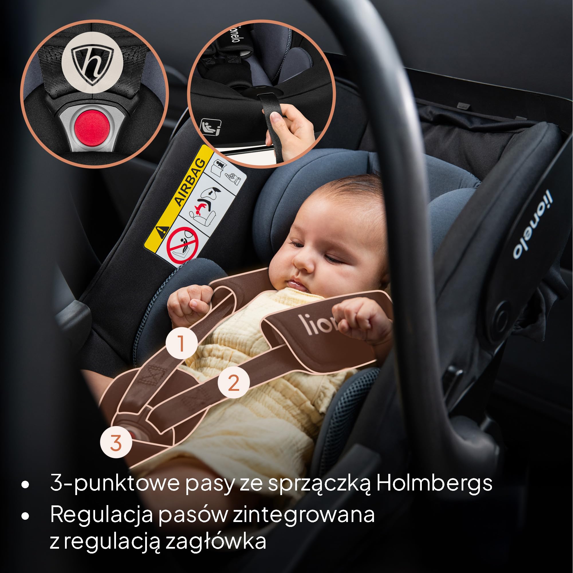 LIONELO ASTRID i-Size SET Dziecięcy Fotelik Samochodowy z Bazą 40-87 cm Nosidełko dla niemowląt Montaż ISOFIX, 3-Punktowe Pasy Ochrona Boczna, Wkładka Dri-Seat, i-Size R129