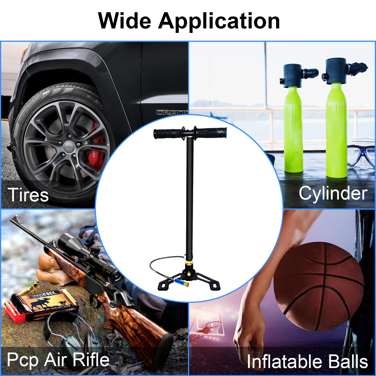NUOGE High Pressure Hand Pump 4 Stage,Airgun Pcp Pump 4500Psi, Air Hand Pump Filling Stirrup Pump Stainless Steel