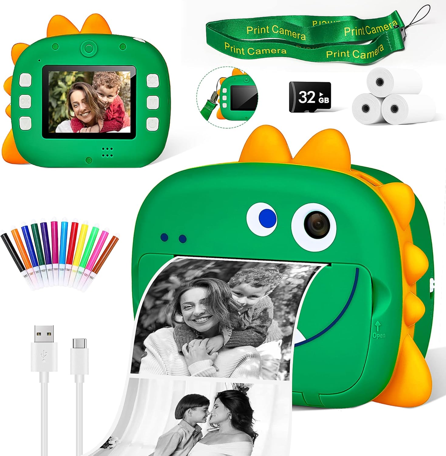 Kids Camera Print Toys for 3-12 Year Old, Instant Print Camera with 32GB Memory Card, Print Paper, Color Pens Set, Image and Video Recorder Educational Toy for Boys Girls Christmas Birthday Gifts : Toys & Games