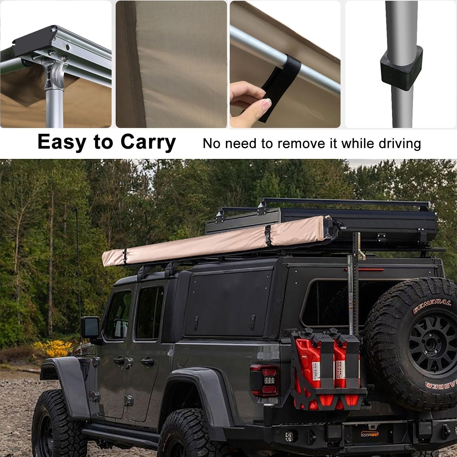 Markise Camper, Einziehbare Dachzelt Auto, Ausziehbare Ripstop-Seitenmarkise fürs Auto UV50+, 3000 mm PU-Wetterschutzzelt mit Tragetasche für Outdoor-Aktivitäten, Höhenverstellbar(160x250cm/5.2x8.2ft)