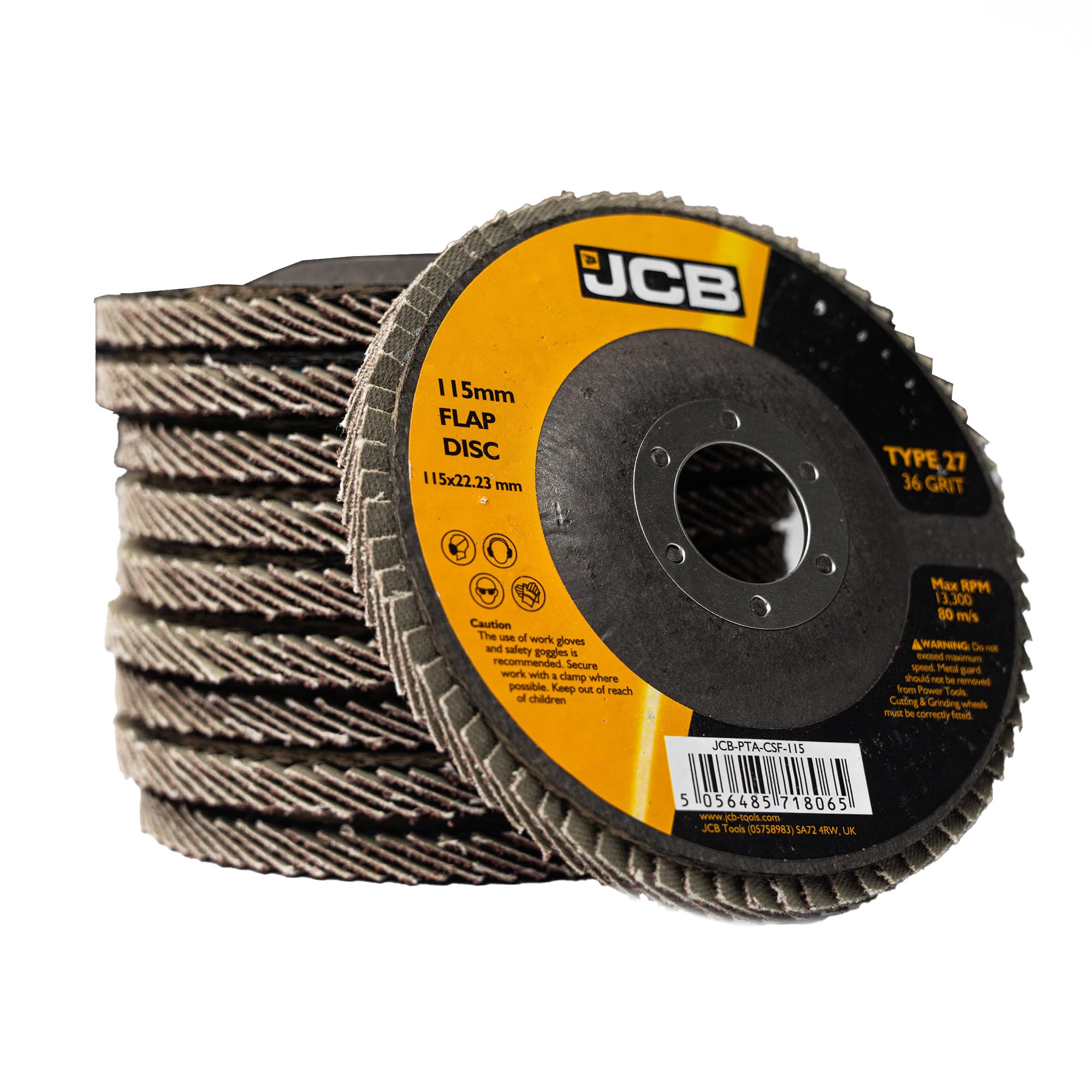JCB 10x Metal 36 Grit Flap Discs 115mm (4 1/2'') x 22.23mm for Angle Grinders, Rust Removal, Deburr, Smooth, Blend, and Remove Imperfections from Metals