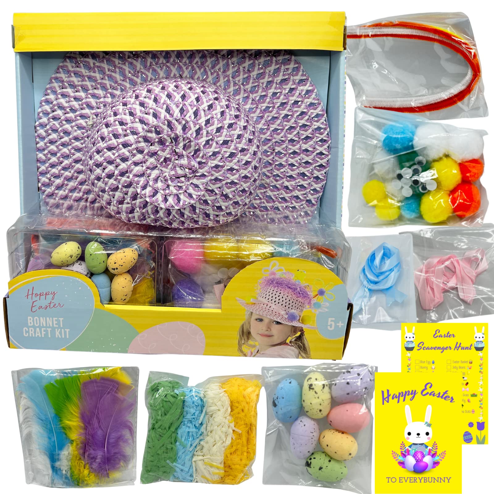 Easter Bonnet Kit - Make Your Own Easter Bonnet Hat and Easter Bonnet Decorations Kit for Boys and Girls - Easter Bonnet Making Kit, Easter Hat Decorations for Kids (Purple)