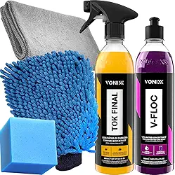 Kit V-Floc Shampoo Neutro Super Concentrado Automotivo + Cera Liquida Protetora Tok Final Vonixx Luva Pano Microfibra