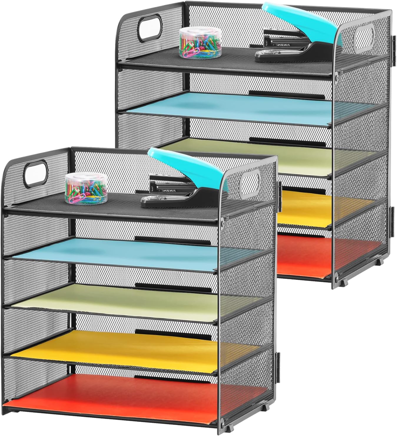 Marbrasse 2 Pack Desk Organizer with Handle, 5 Tier Paper