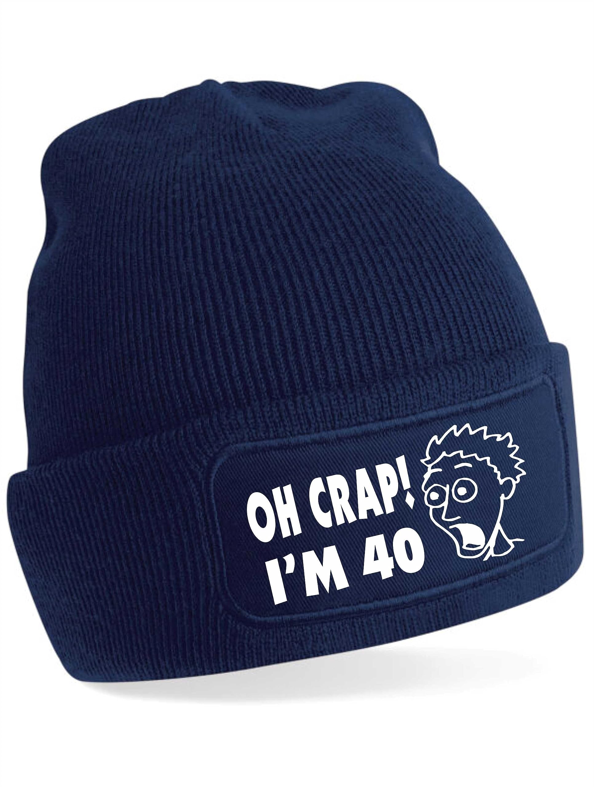 Print4U Oh Crap I'm 40 Beanie Hat 40th Birthday Gift for Men & Ladies Blue