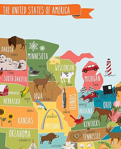 Miniatura 3 de Simple Shapes Póster de mapa de Estados Unidos para niños, calcomanía de pared ilustrada con mapa de Estados Unidos para niños (grande, 70 pulgadas