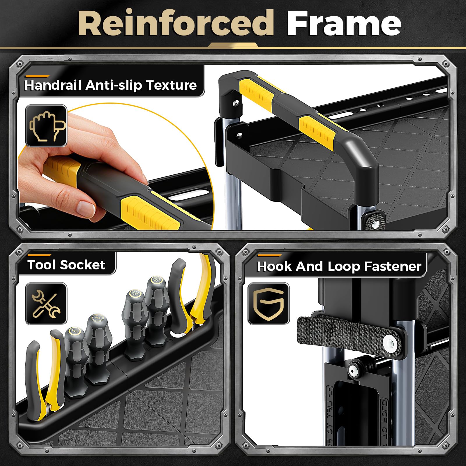 KINGRACK Chariot Outils 3 Niveaux à roulettes Pliable pour Garage | Chariot rangement gain de place roulettes silencieuses verrouillables pour bricolage, lavage auto, maison et camping