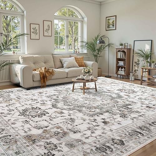 8x10 Area Rugs for Living Room Bedroom, Machine Washable Soft Low Pile Rugs, Non-Slip Stain Resistant Carpet for Dining Room Kids Playroom (Light Brown)
