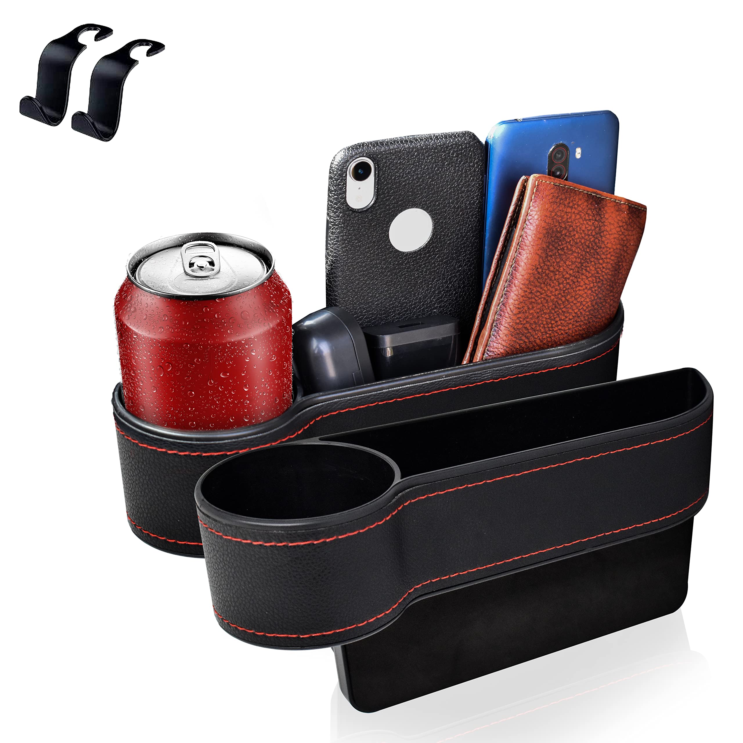 EcoNour Car Seat Gap Filler Organizer With Cup Holder (2 Pack) | Multifunctional Car Seat Organizer | Car Organizer Between Seats | Console Pocket for Wallet & Keys | Front Seat Gap Accessories