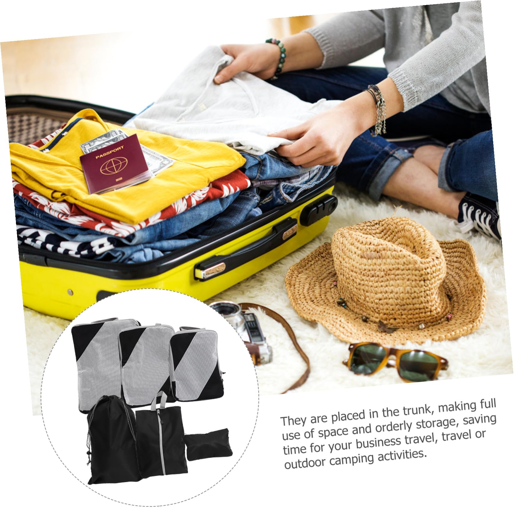 SECFOU 6 Piezas Organizadores de Viaje con Compresión Juego de Bolsas para Maletas Ahorro de Espacio Resistente Manchas Múltiples para Ropa y Artículos de Aseo Accesorios para Equipaje