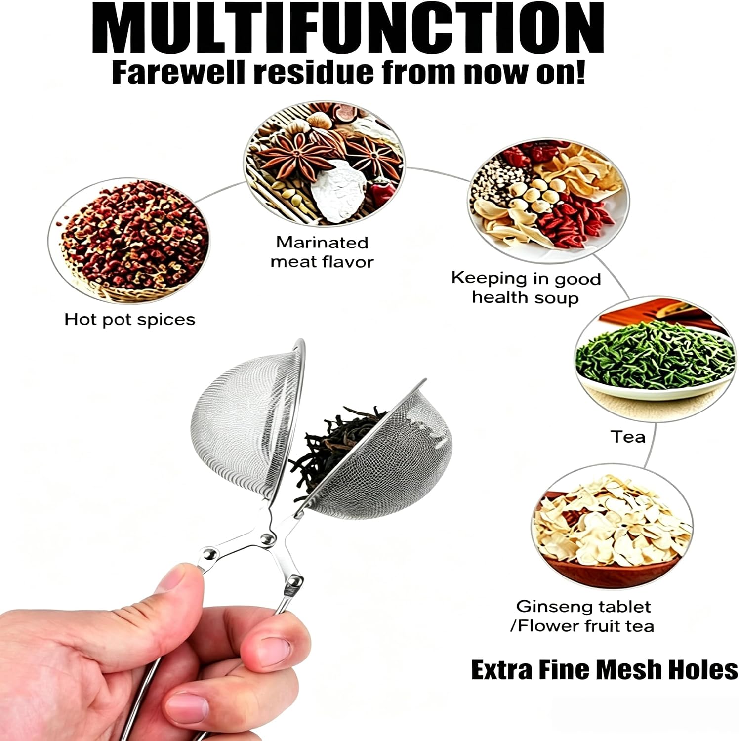 Squeeze Handle Tea Infuser Ball, Food‑Grade Stainless Steel Fine Mesh Tea Strainer Filter, Reusable Spice Herb Infuser for Loose Leaf Tea, Herbal Tea & Seasoning Steeping