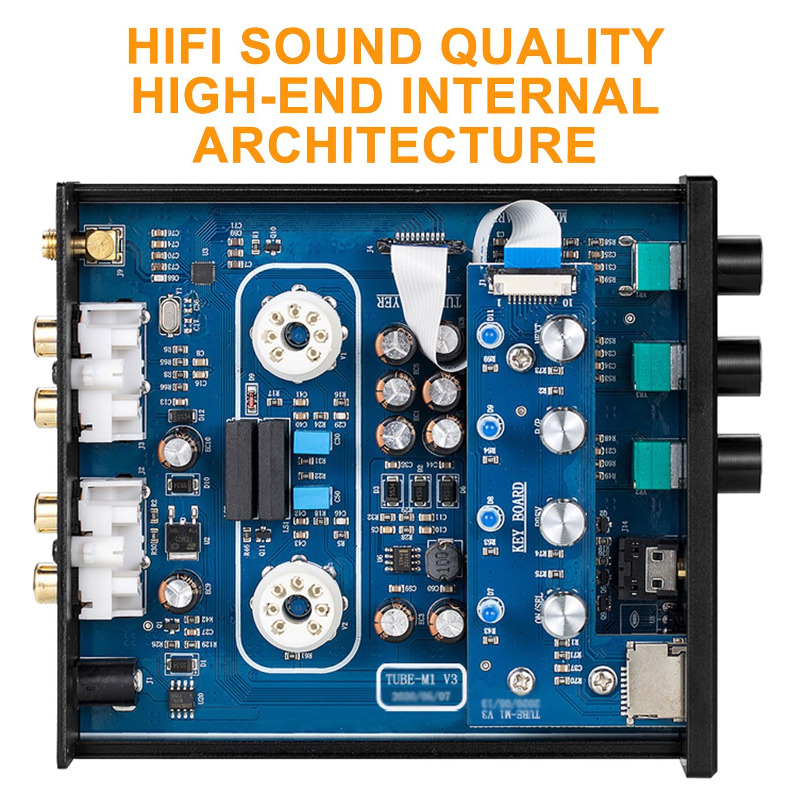 KEhtu Mini preamplificatore Stereo a valvole 5.0, Lettore USB, valvola a Vuoto 6K4 di Livello audiofilo, con Design Plug-in, Supporta l'ingresso per chiavetta USB e Scheda TF