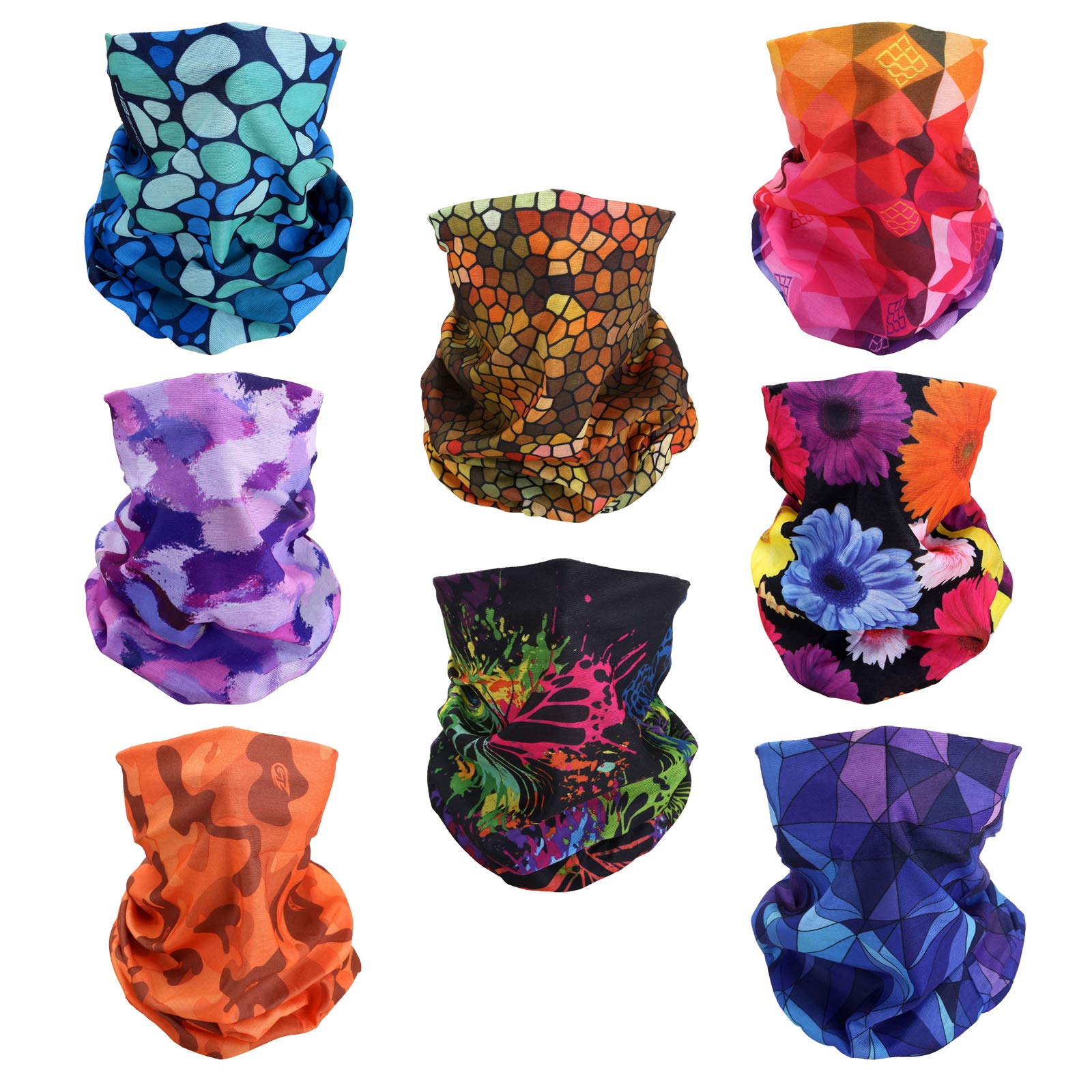 Smehcf Men's 8X Summer Color Mask 8 Headband Bandana Balaclava Half Face Mask Shield Head Hair Scarf Neck Gaiter Hat Multipurpose For Wo Breathable Reusable Washable Camo Raindrop Rainbow Hive Daisy Butterfly Purple