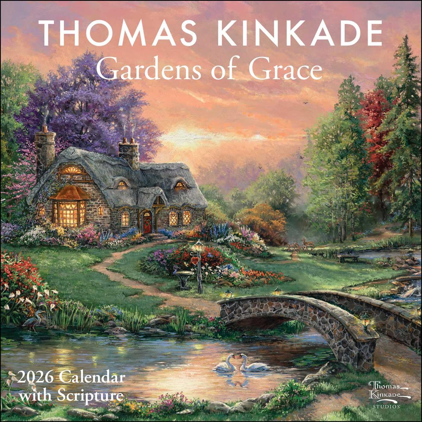 Calendrier 2026 Thomas Kinkade Gardens of Grace, impression d'art et écritures d'exception