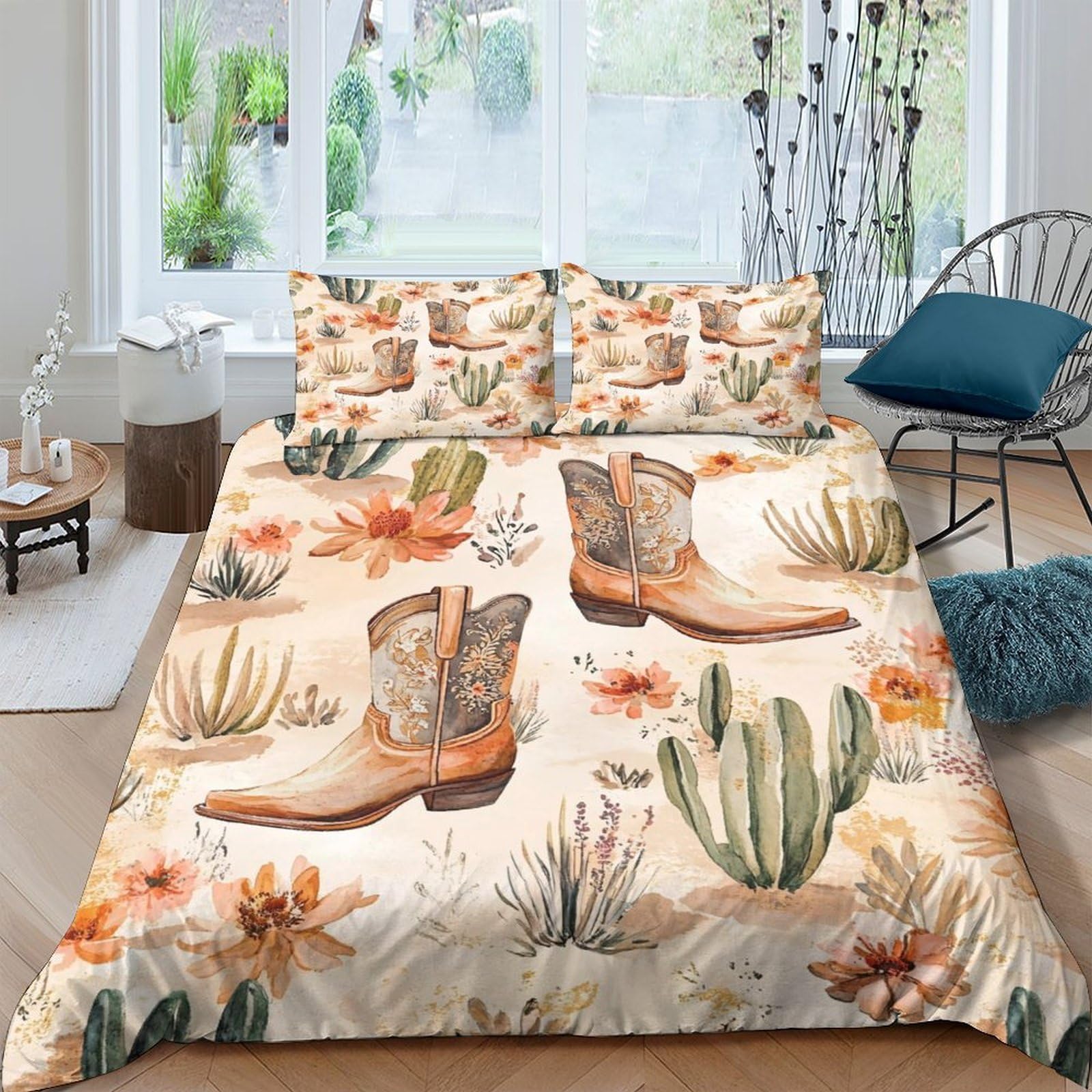 Ctjqhvkz Style-6 3D Printed Cowboy Boots Fitted Sheet Microfiber Soft Cactus Desert Bed Cover For Bedroom Guest Room Decor Single（135X200cm）