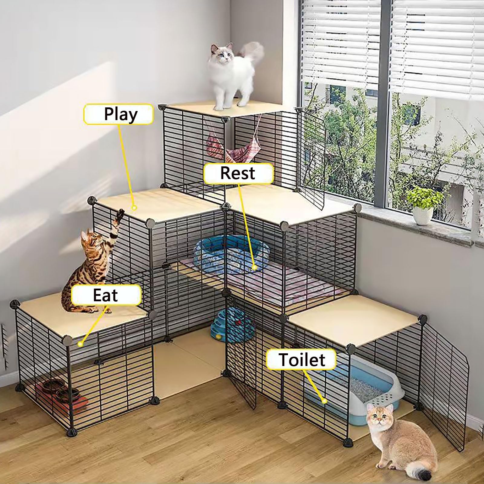 Gabbie per Gatti, recinto per Gatti Fai da Te, recinto per Gatti da Esterno, Gabbia per Piccoli Animali Staccabile, Cuccia per Cuccioli, mobiletto per Gatti - per Piccoli Animali Domestici,