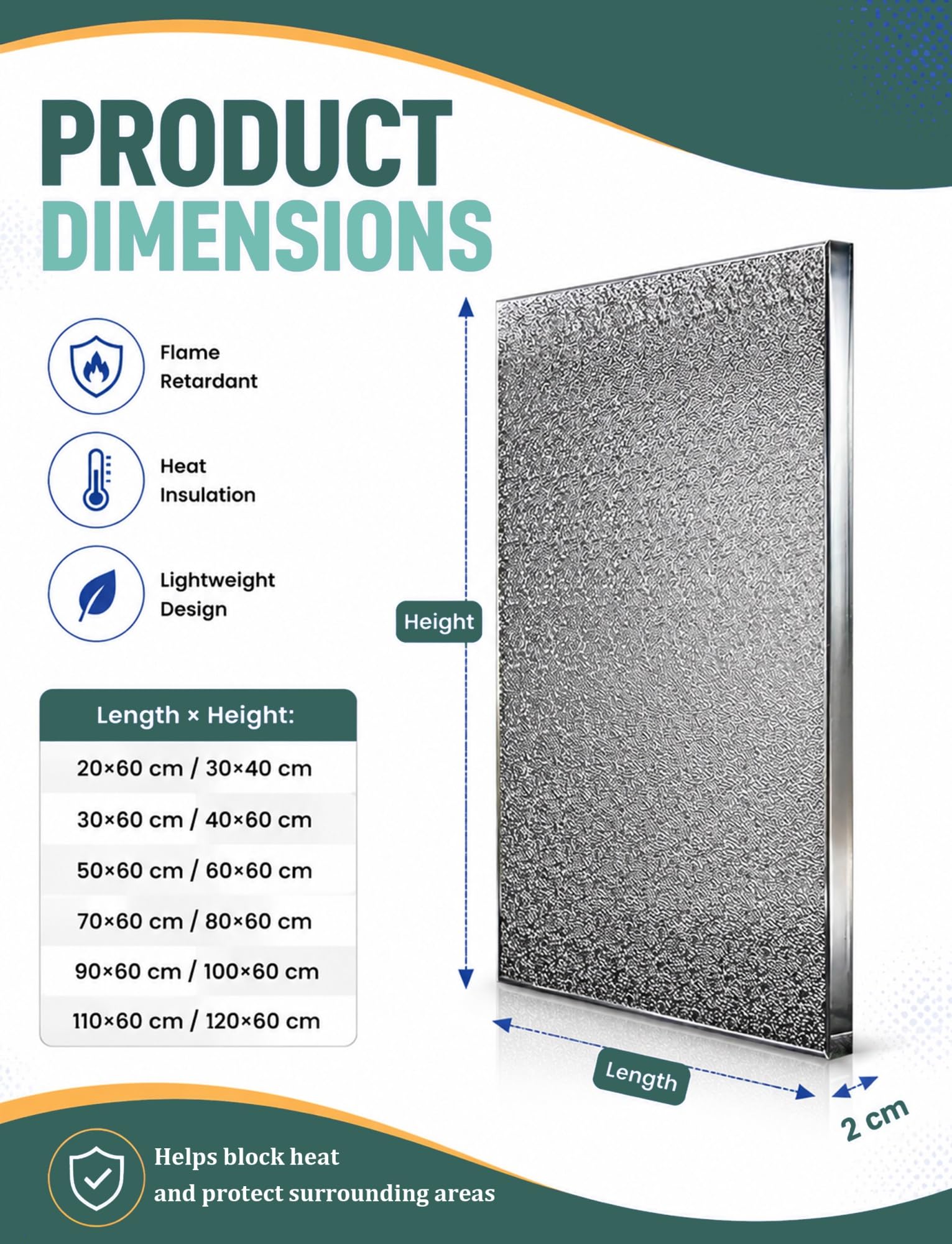Tablero aislante de espuma PE aluminio | Protector contra salpicaduras de estufa multicolor de varios tamaños: tablero de protección térmica(B,110x60 cm)