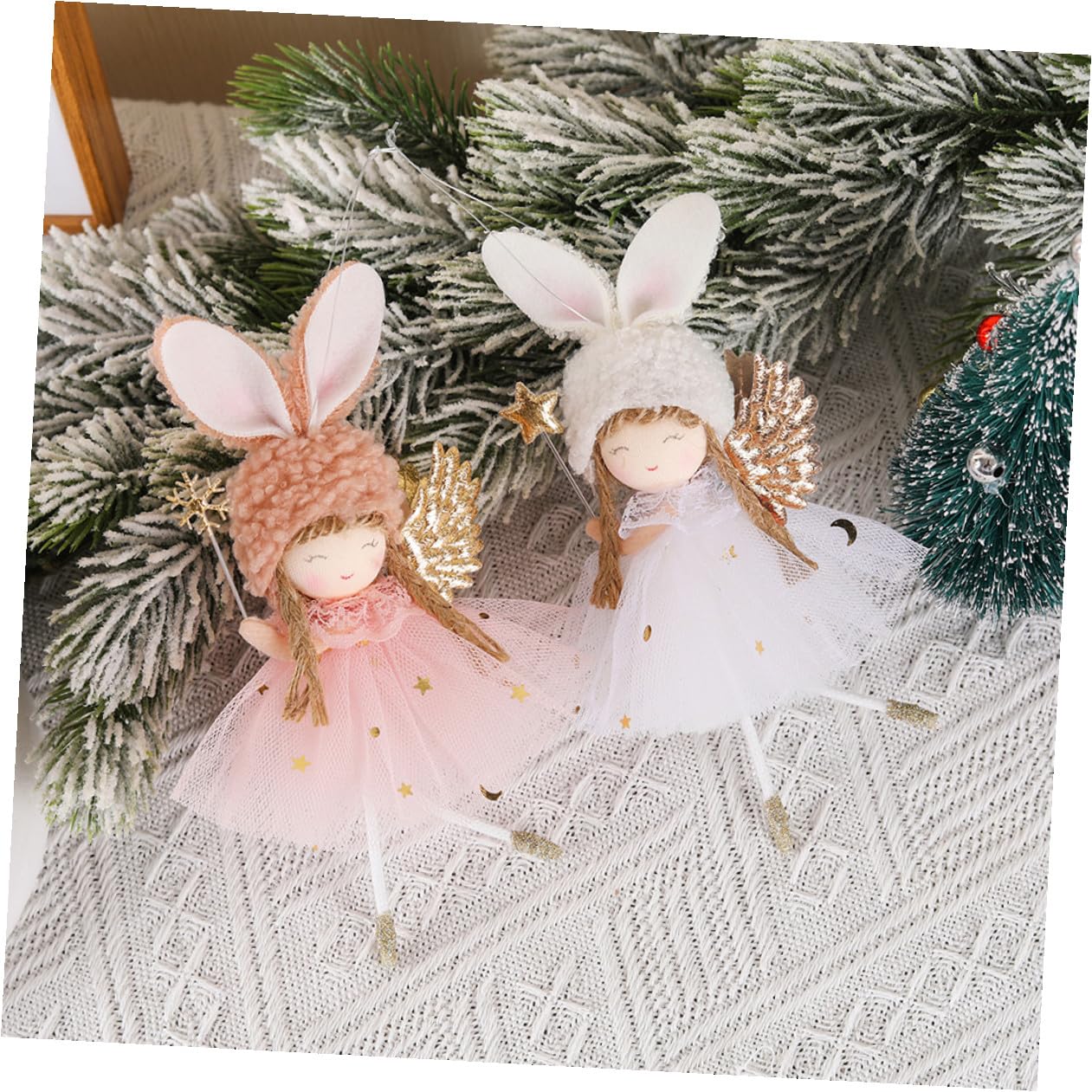 NUOBESTY Lot de 2 Décorations Suspendues d'ange pour Sapin de Noël Figurines Jupe en Tulle Rose Accessoires d'arbre Festifs Ornements Suspendus pour Décoration Intérieure et Extérieure