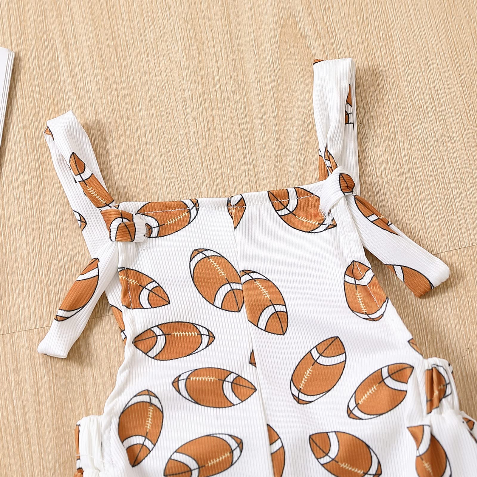 Lamuusaa Toddler Baby Girl Football Outfit Sleeveless Football Romper Shirts Suspender Pants Overalls Bell Bottoms 6M-4T (White, 2-3 Years)