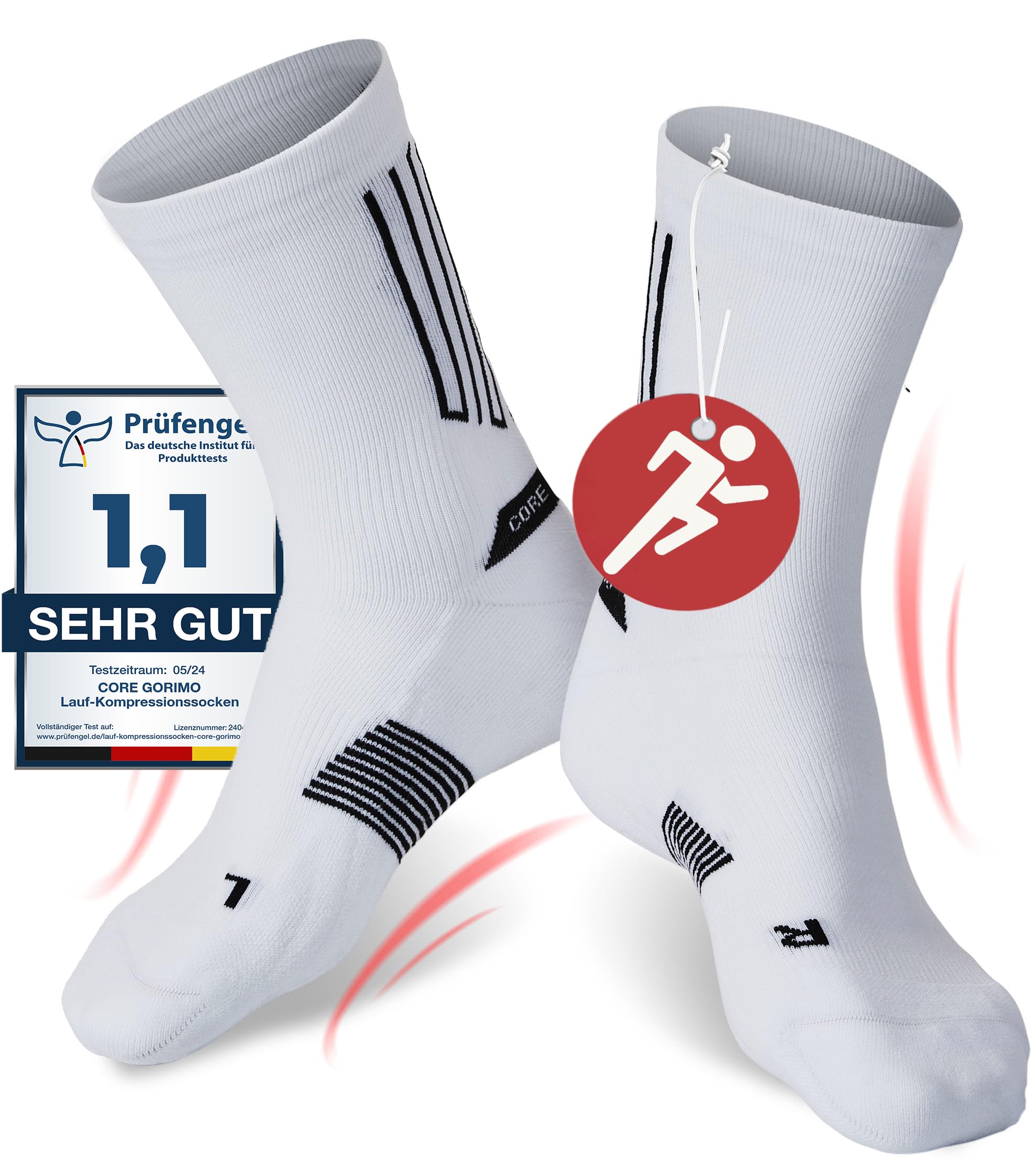 CORE GORIMO - Laufsocken Kompression - Anti-Blasen Schutz - Kompressionssocken Damen & Herren zum laufen, running und beim Sport (35-38, Weiß)