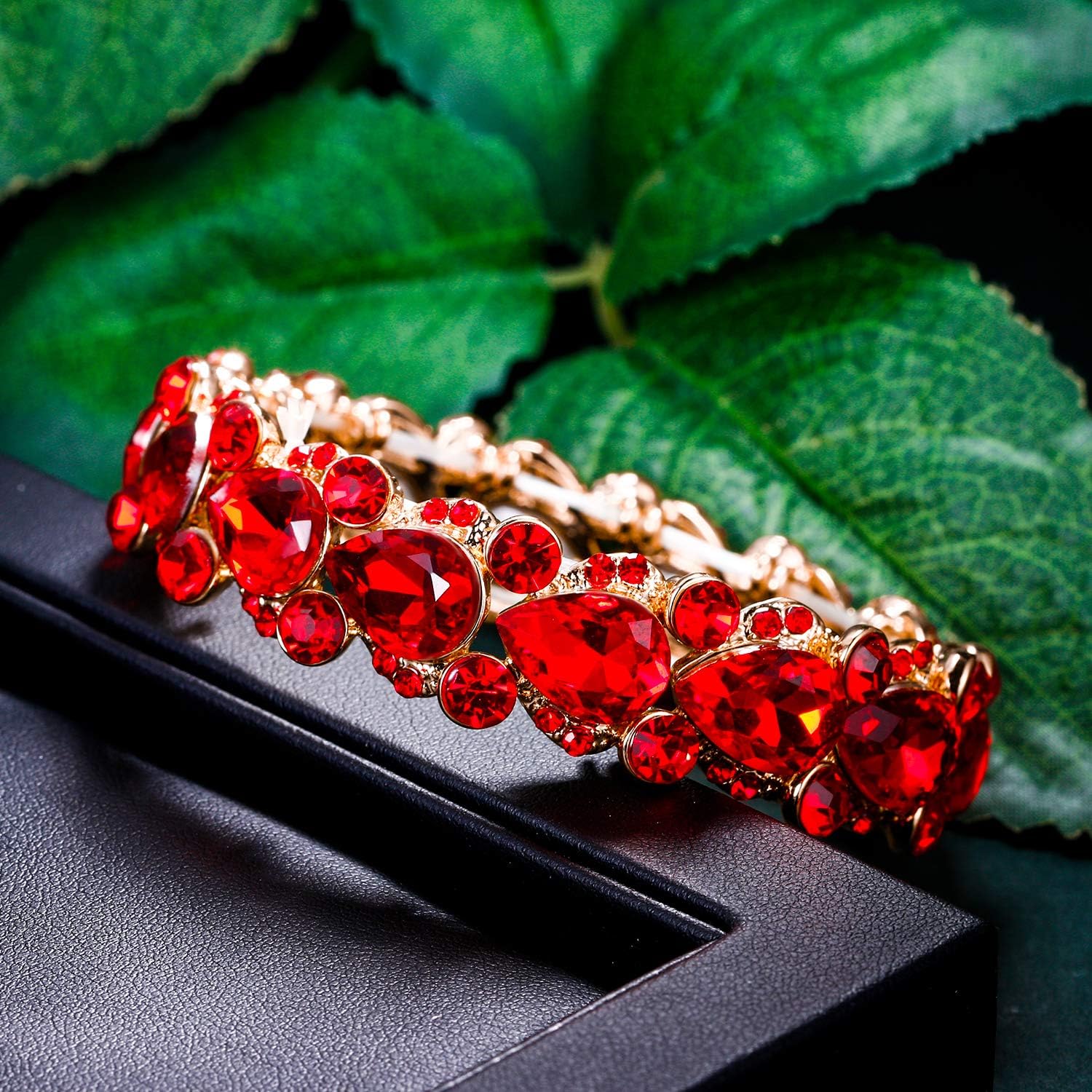 Flyonce Women's Austrian Crystal Wedding Bridal Floral Tear Drop Elastic Stretch Bracelet - Image 5