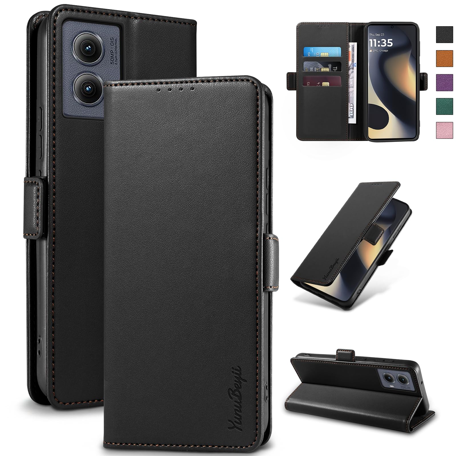 Yunubeyii Wallet Flip Case for Motorola Edge (2024) - [RFID Blocking] Luxury PU Leather Card Holder Magnetic Phone Cover with Kickstand,Shockproof
