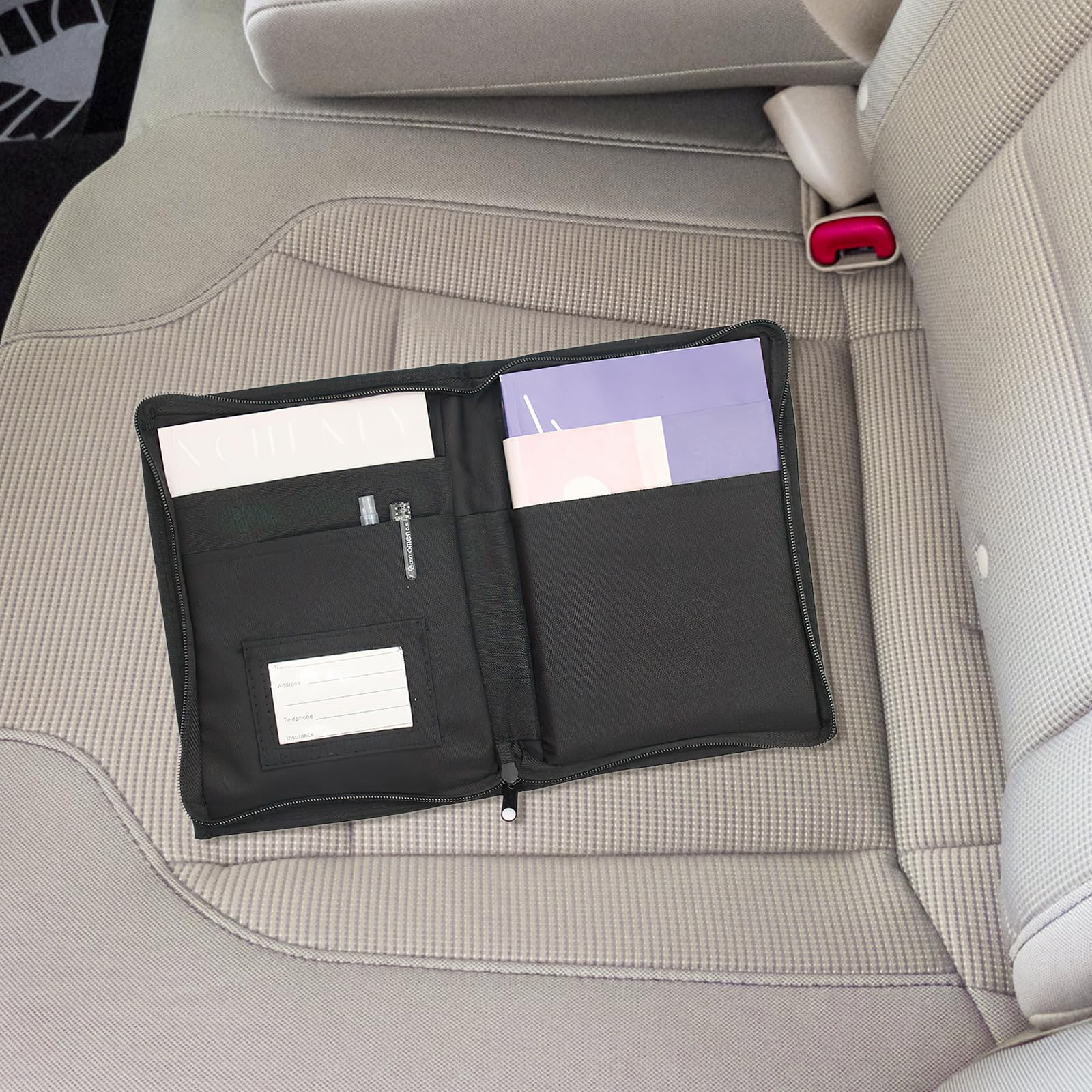 TNSLAND Carpeta de Coche Organizador de Guantera, Manual de Coche, Organizador Portátil de Documentos con Compartimento para Tarjetas de Carné de Conducir